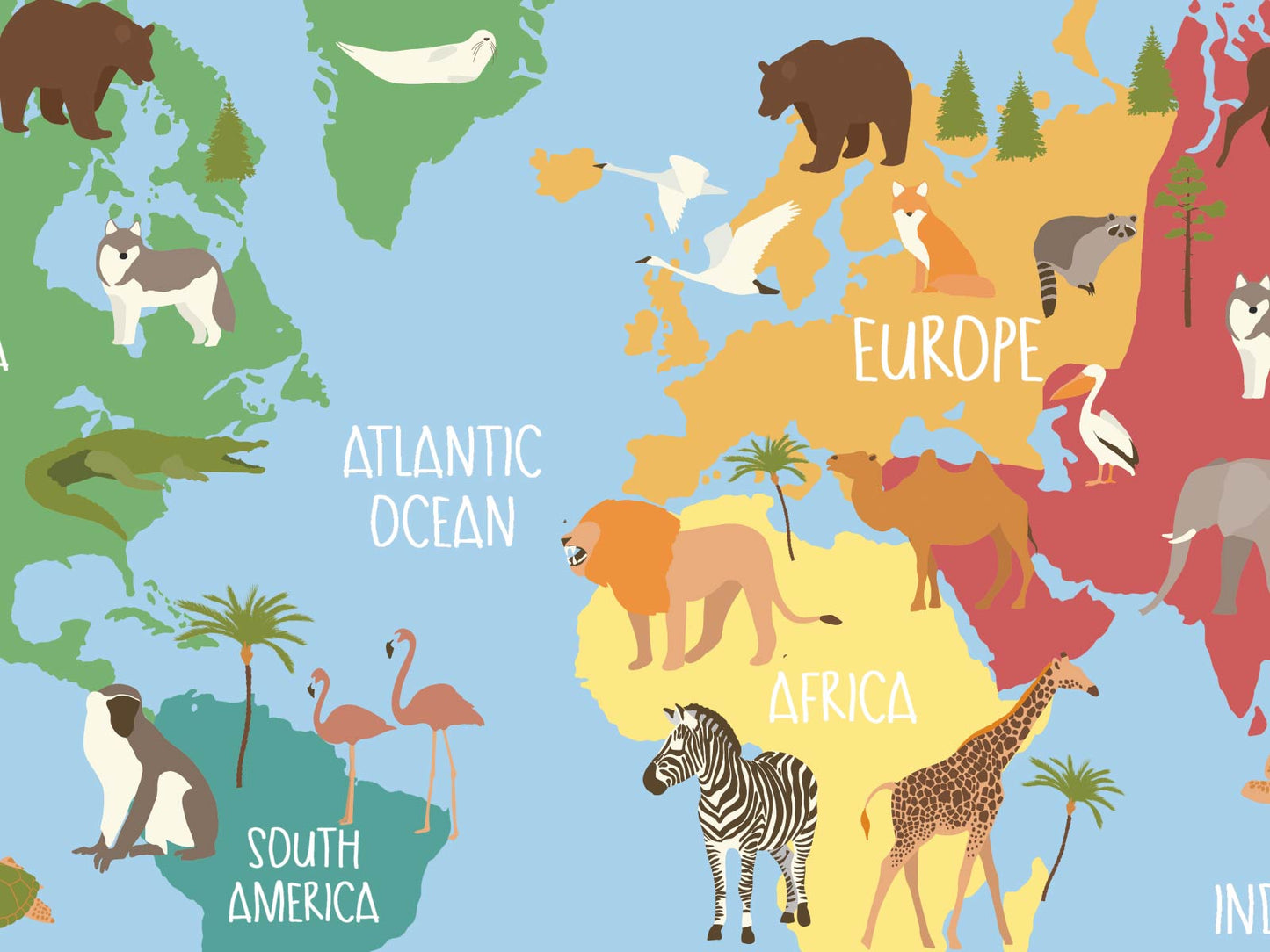 Animal World Map - Light Blue