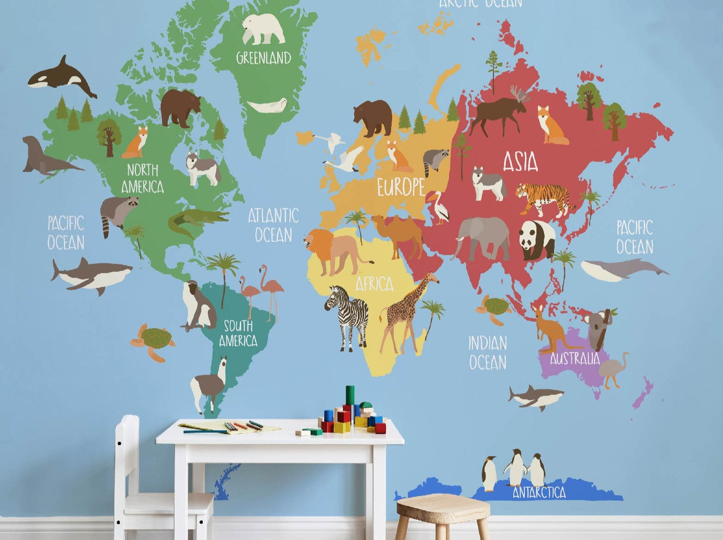Animal World Map - Light Blue