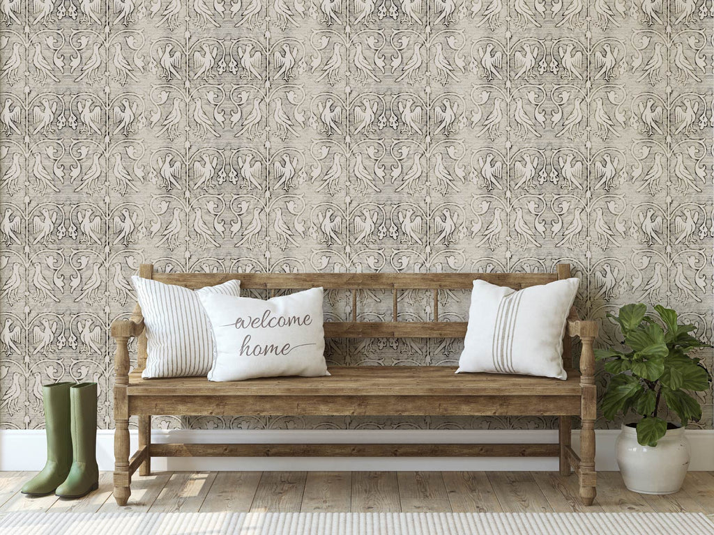 Vintage Ornate Bird - Grey