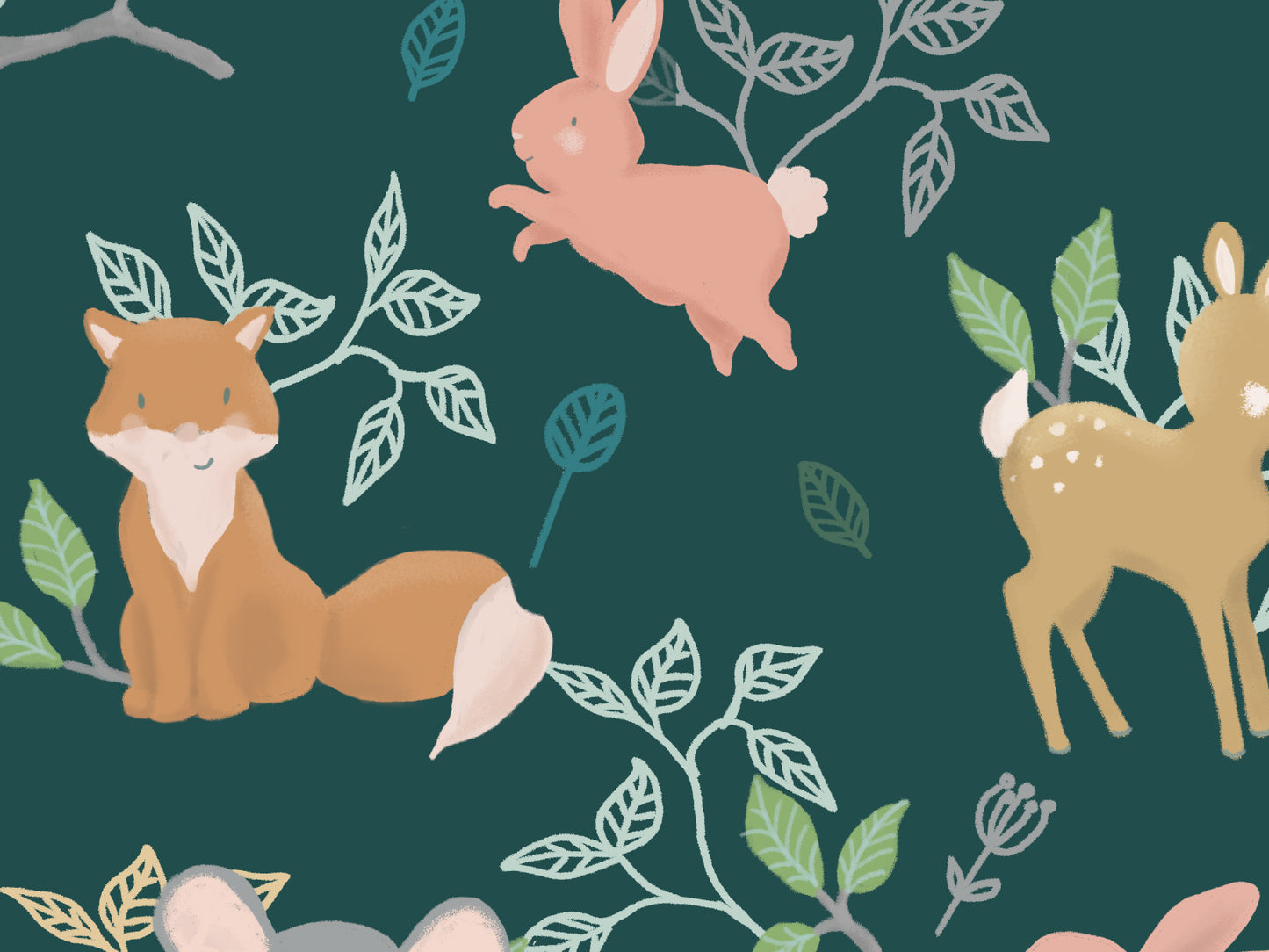 Cute Forest Animals - Dark Green