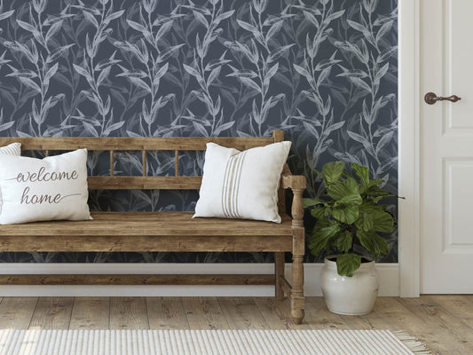Delicate Leaves - Navy