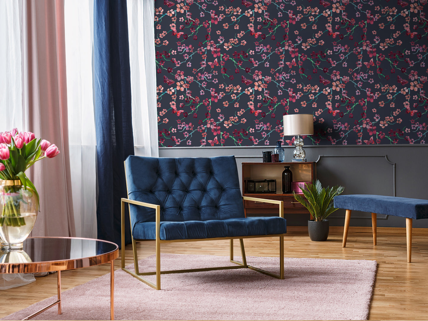 Ditsy Flora - Navy and Pink