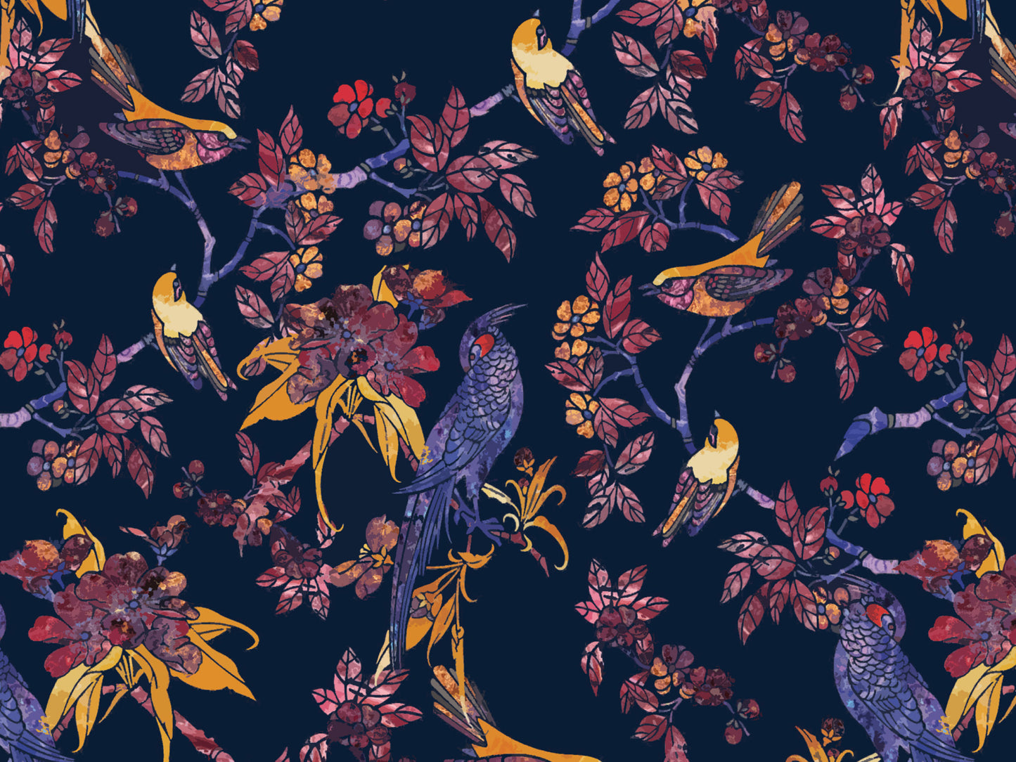 Exotic Bird and Blossom - Purple