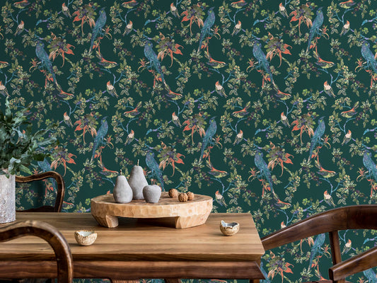 Exotic Bird and Blossom - Green