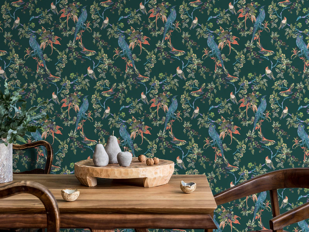Exotic Bird and Blossom - Green