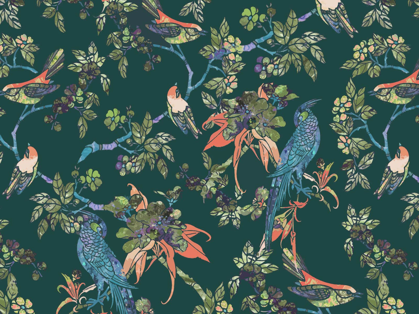 Exotic Bird and Blossom - Green