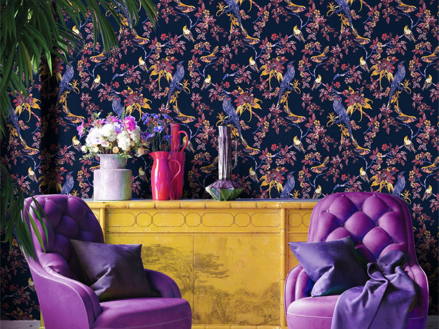 Exotic Bird and Blossom - Purple