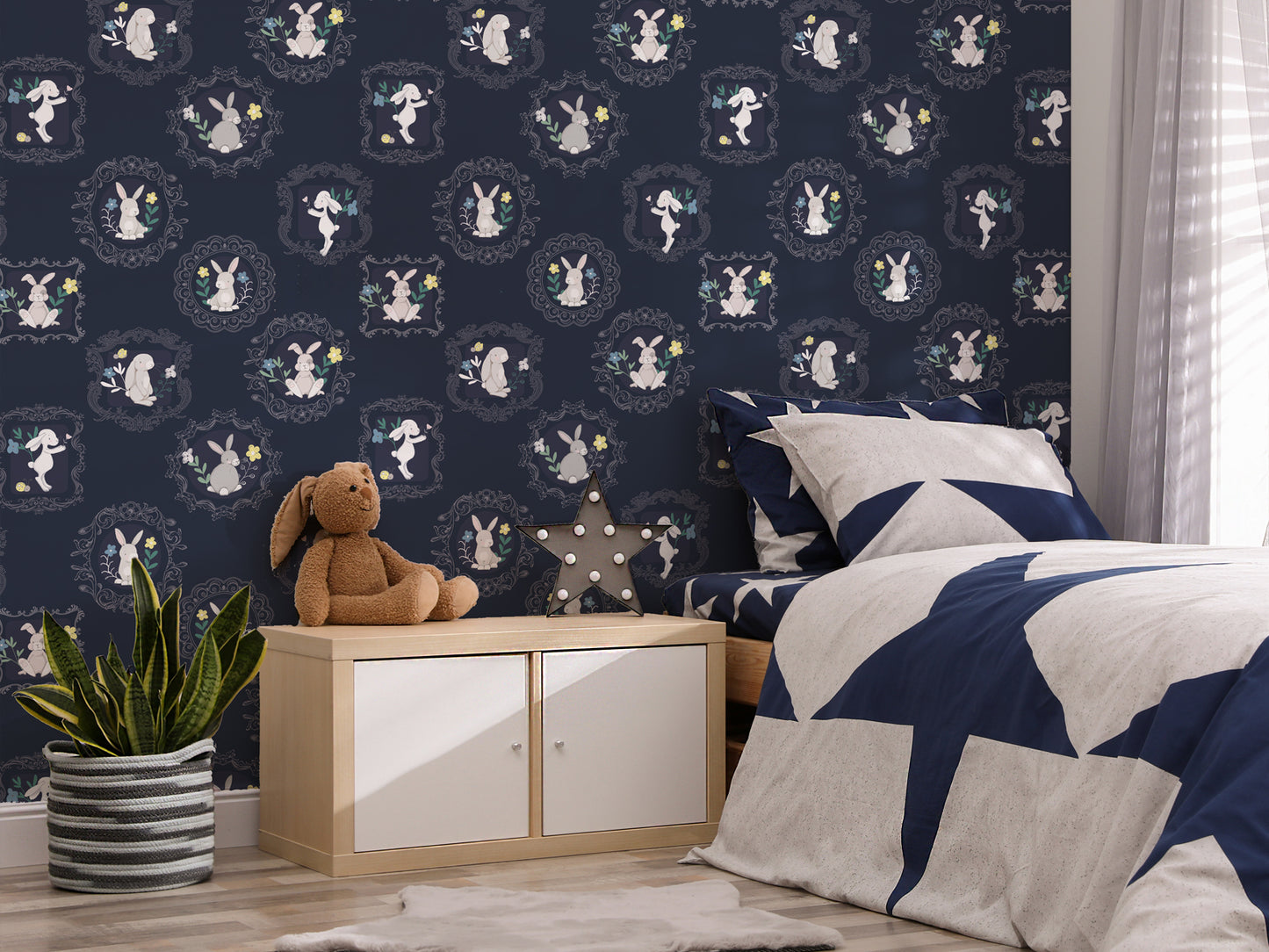 Framed Bunnies - Navy