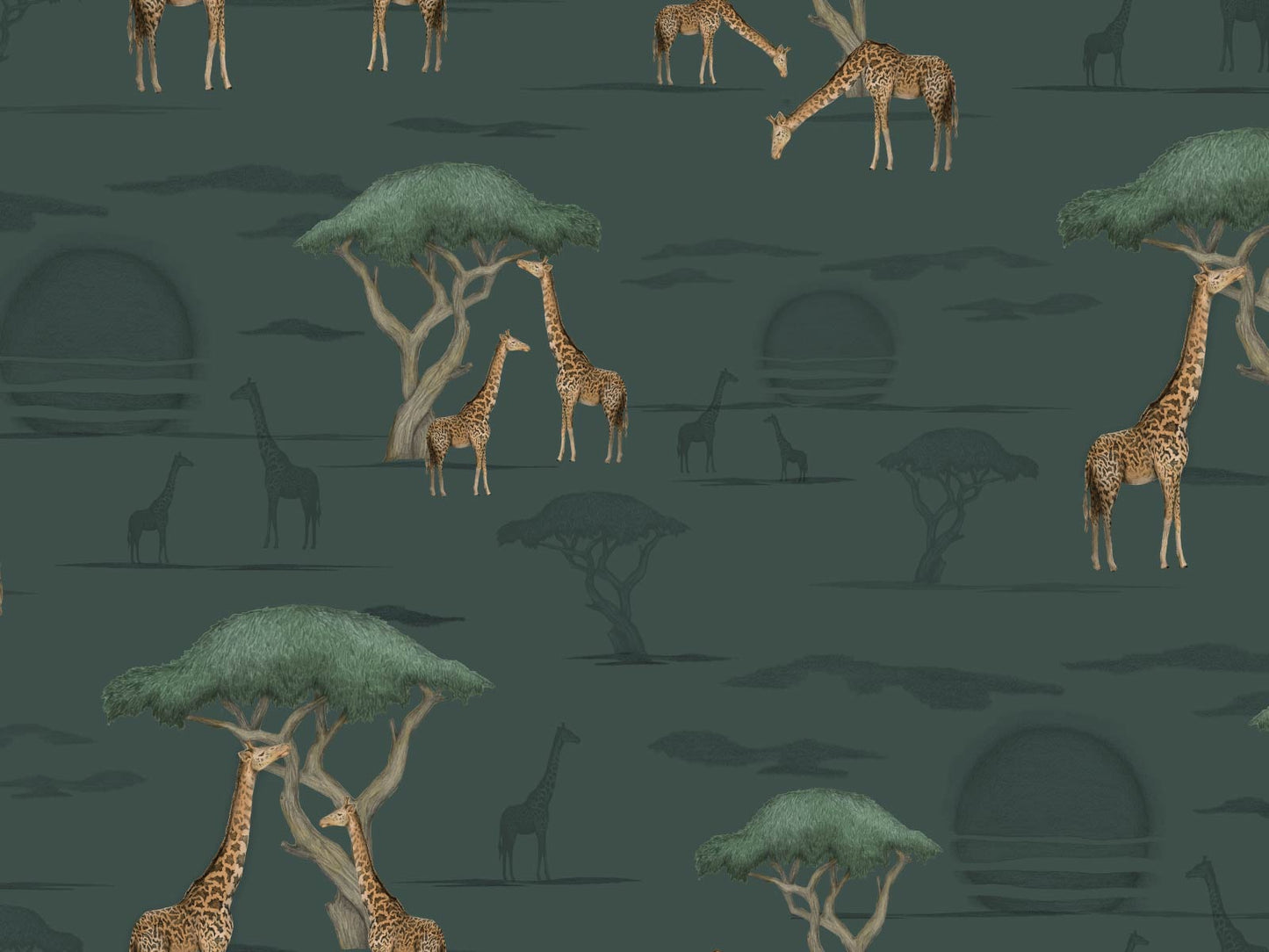 Giraffe and Savanna - Green
