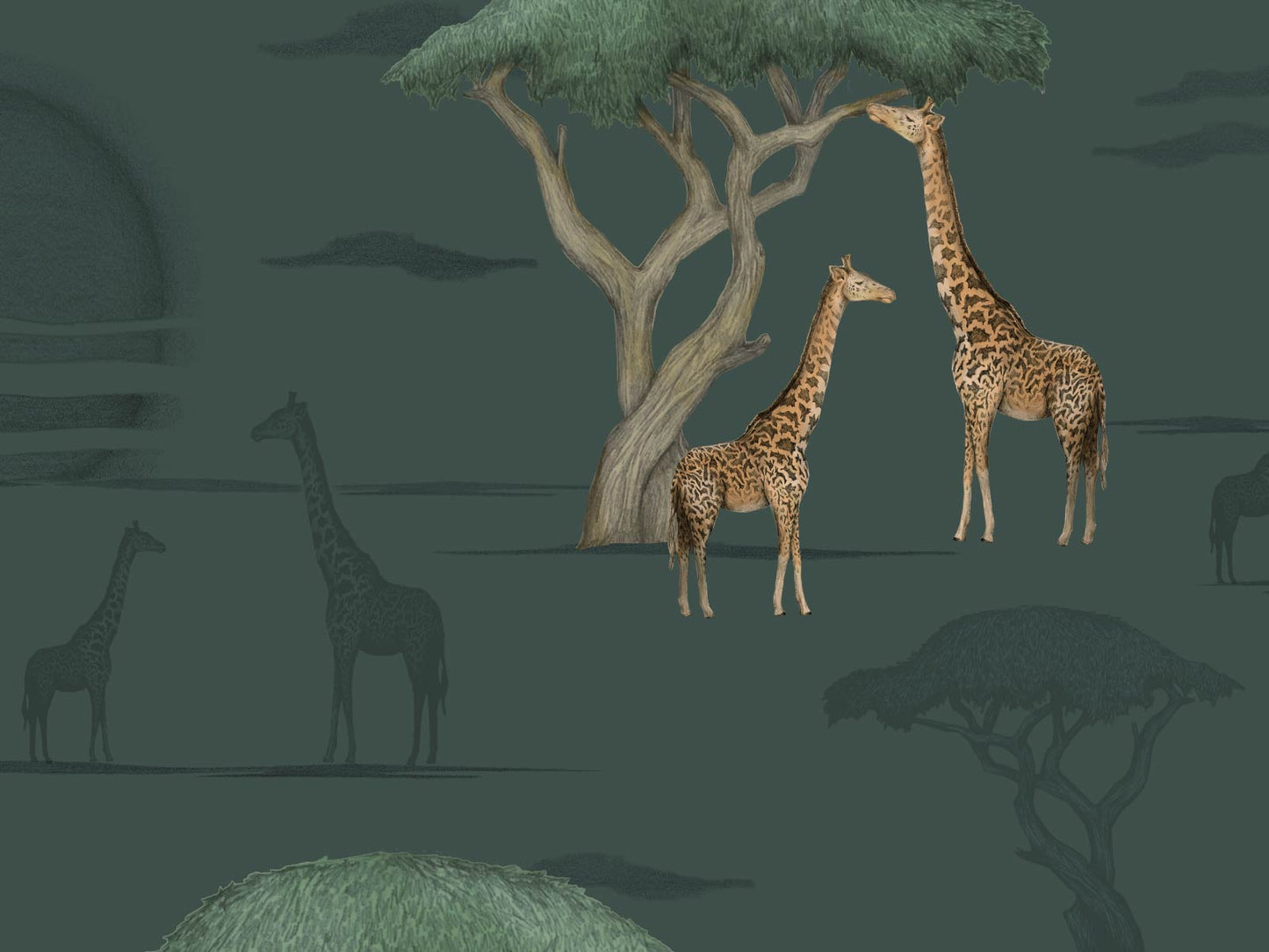Giraffe and Savanna - Green