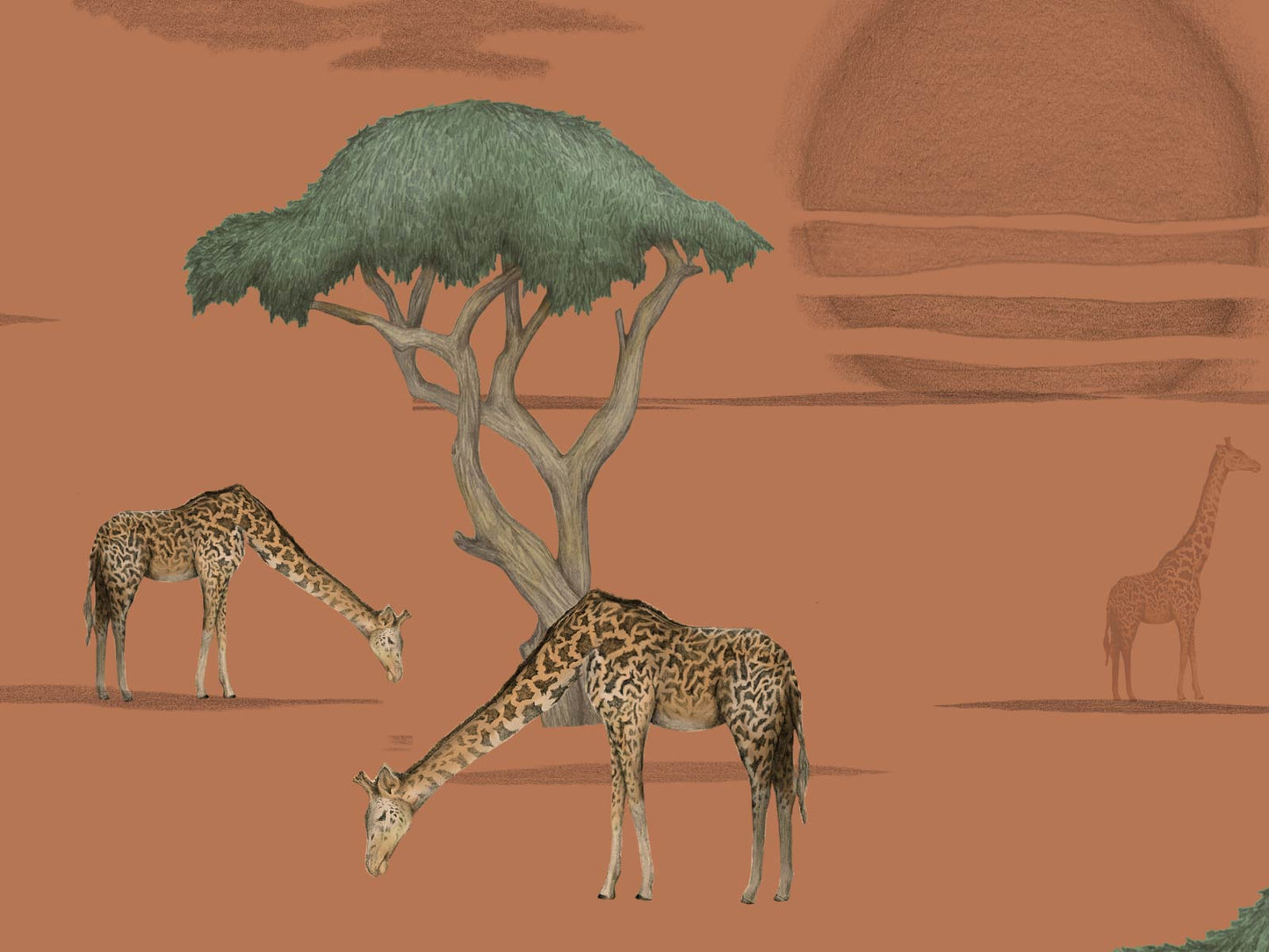 Giraffe and Savanna - Orange