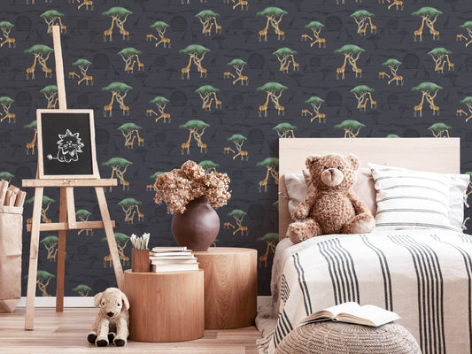 Giraffe and Savanna - Navy