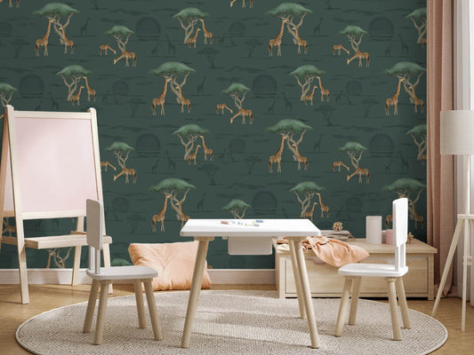 Giraffe and Savanna - Green