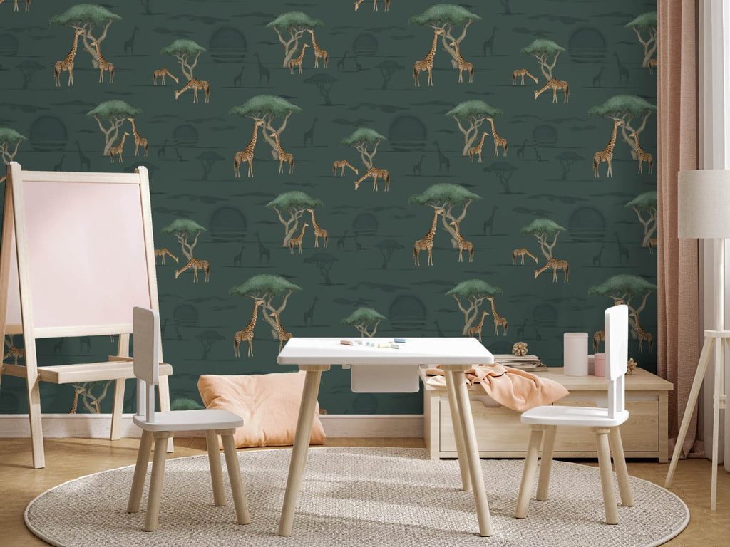 Giraffe and Savanna - Green