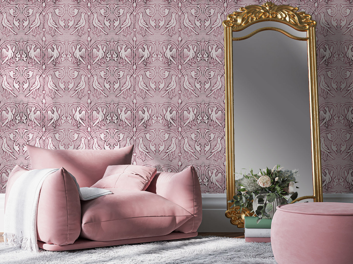 Vintage Ornate Bird - Blush