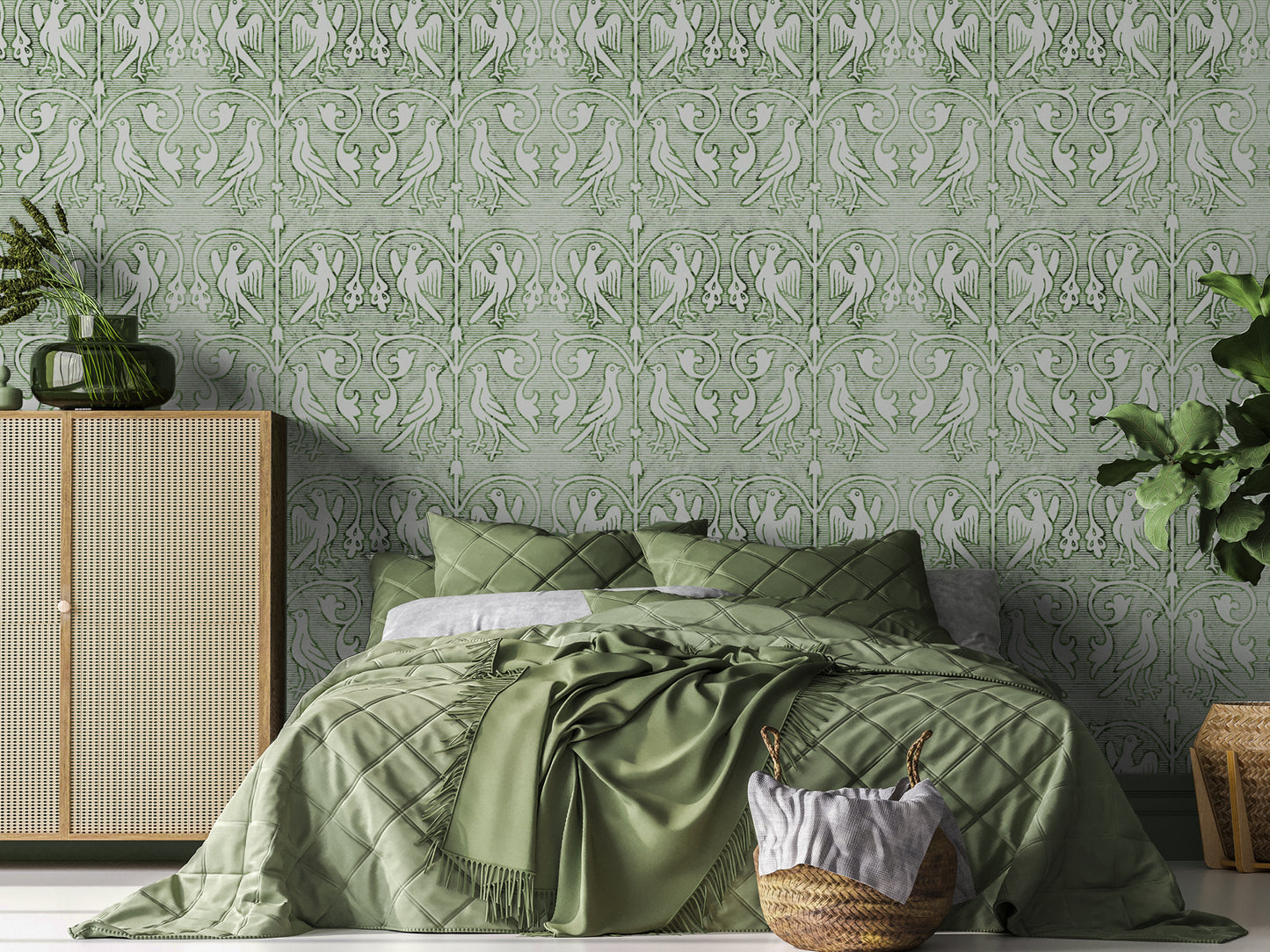 Vintage Ornate Bird - Green