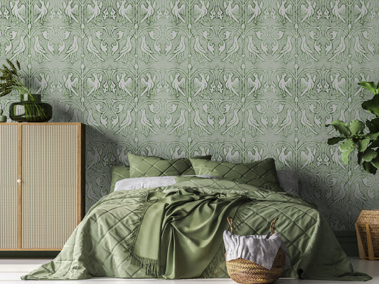 Vintage Ornate Bird - Green