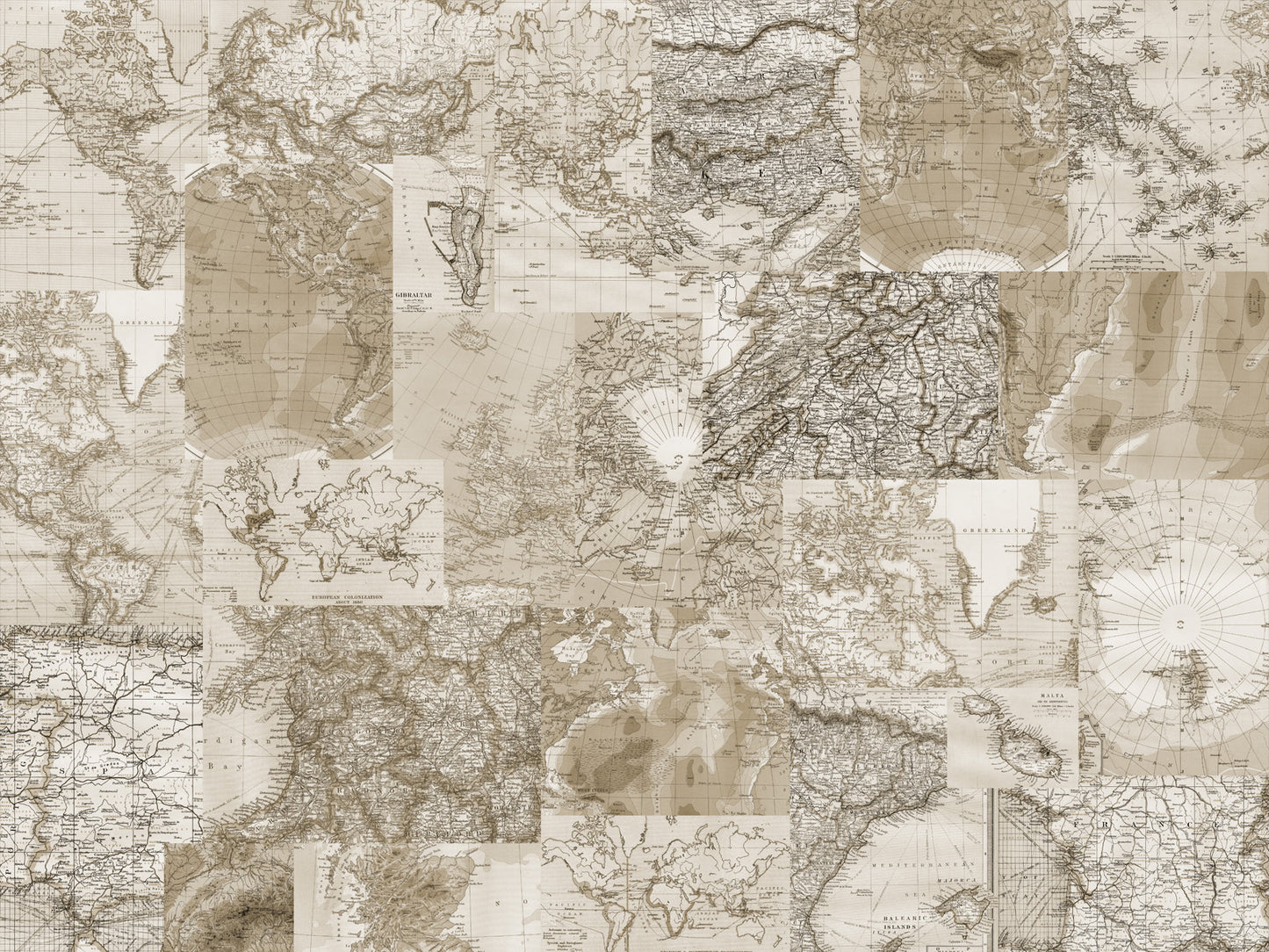 Vintage Map Collage - Sepia