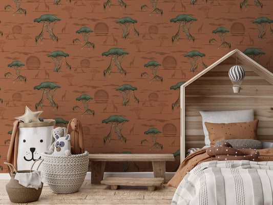 Giraffe and Savanna - Orange