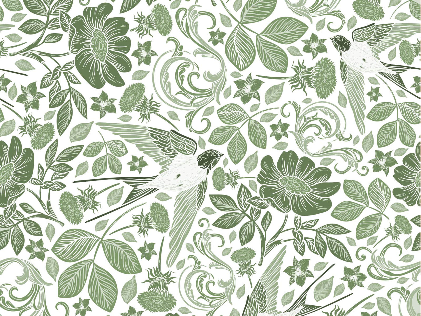 Swallows in the garden - White and Green