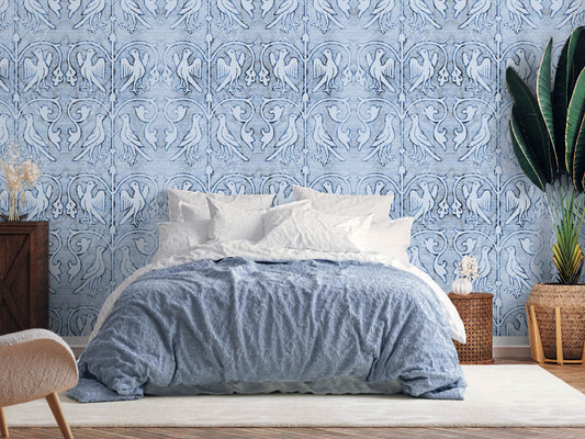 Vintage Ornate Bird - Blue