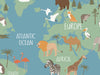 Animal World Map - Blue