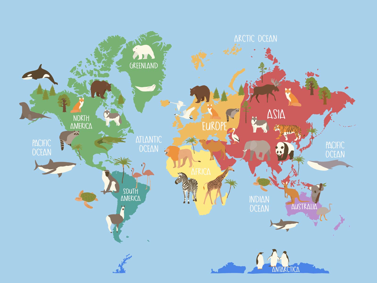 Anima Map Wildlife World Map Animal World Map Wall Sticker Classic Blue – Owl