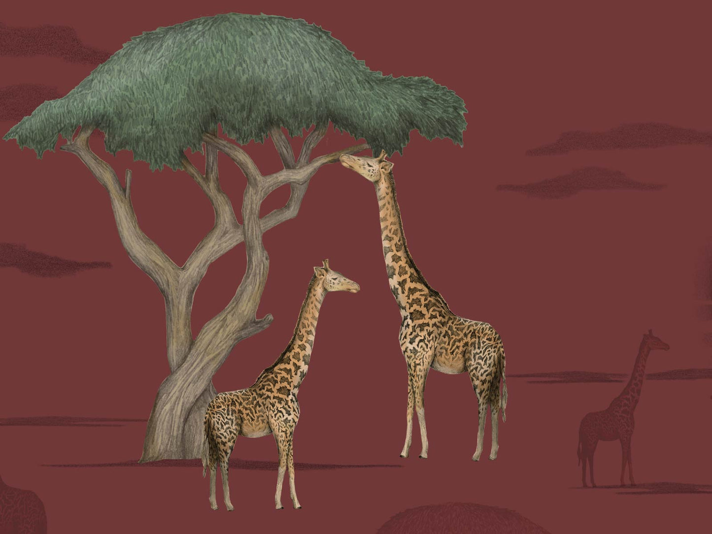 Giraffe and Savanna - Red