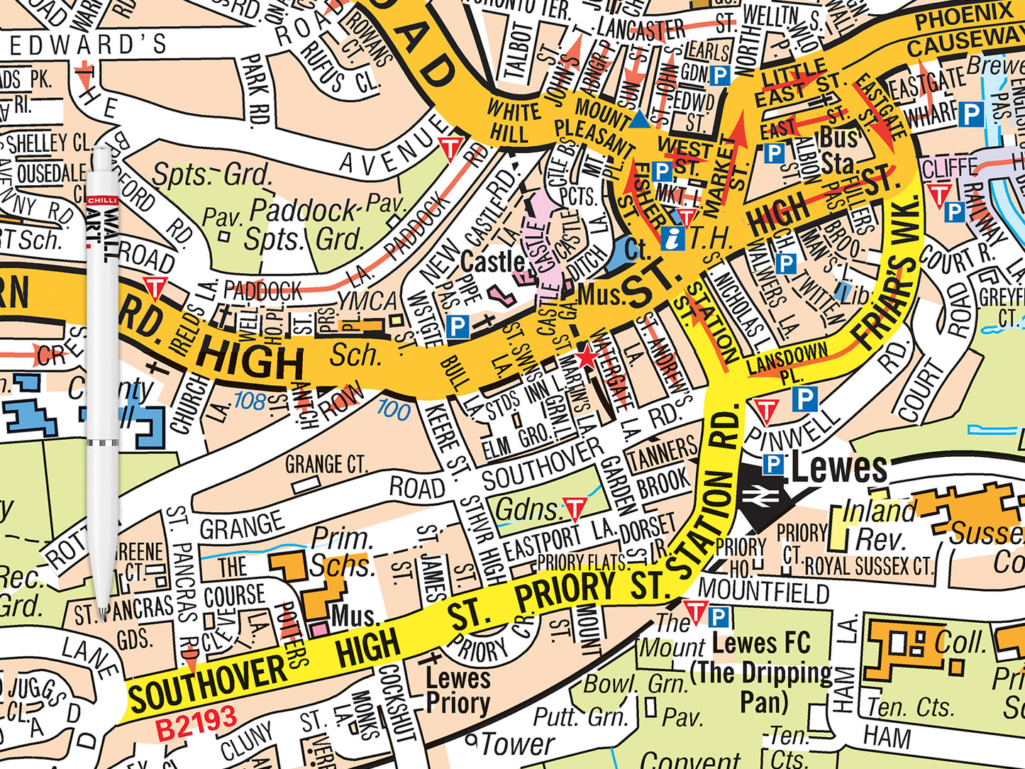 A-Z Firle & Lewes Map