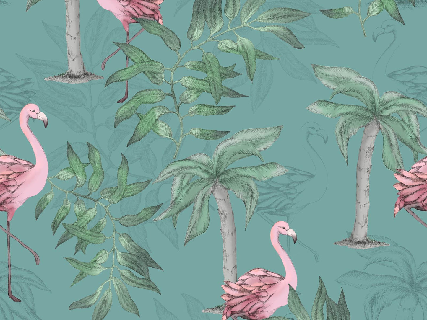 Fancy Flamingos - Teal